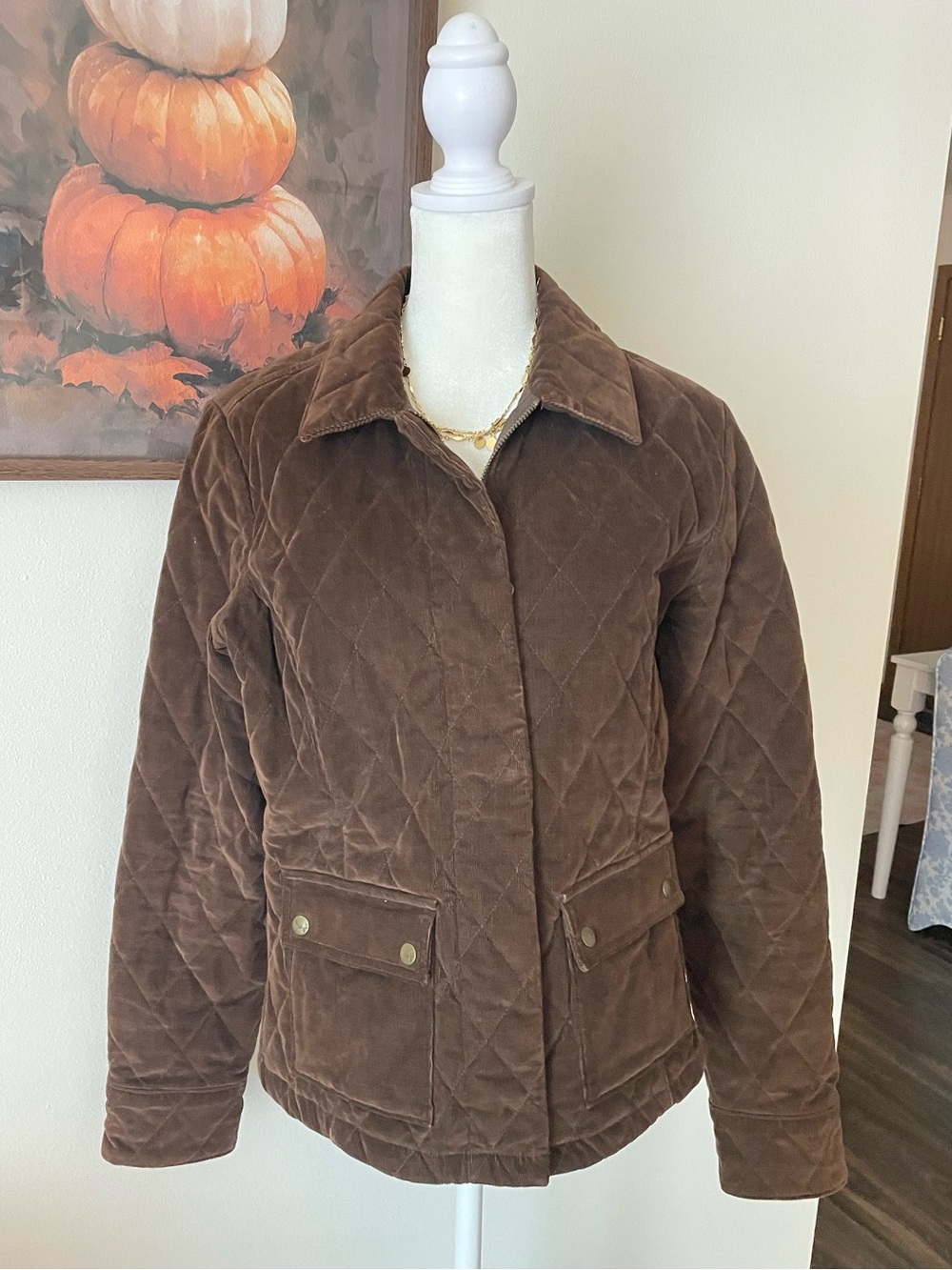 Eddie Bauer Chocolate Brown Quilted Corduroy Barn Jacket Chore Coat Small